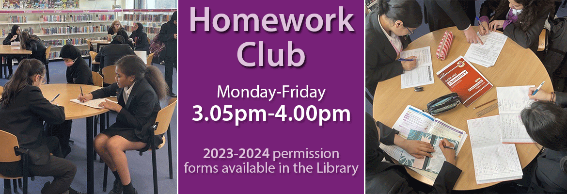 Homework Club Monday -Friday 3.05-4.00pm